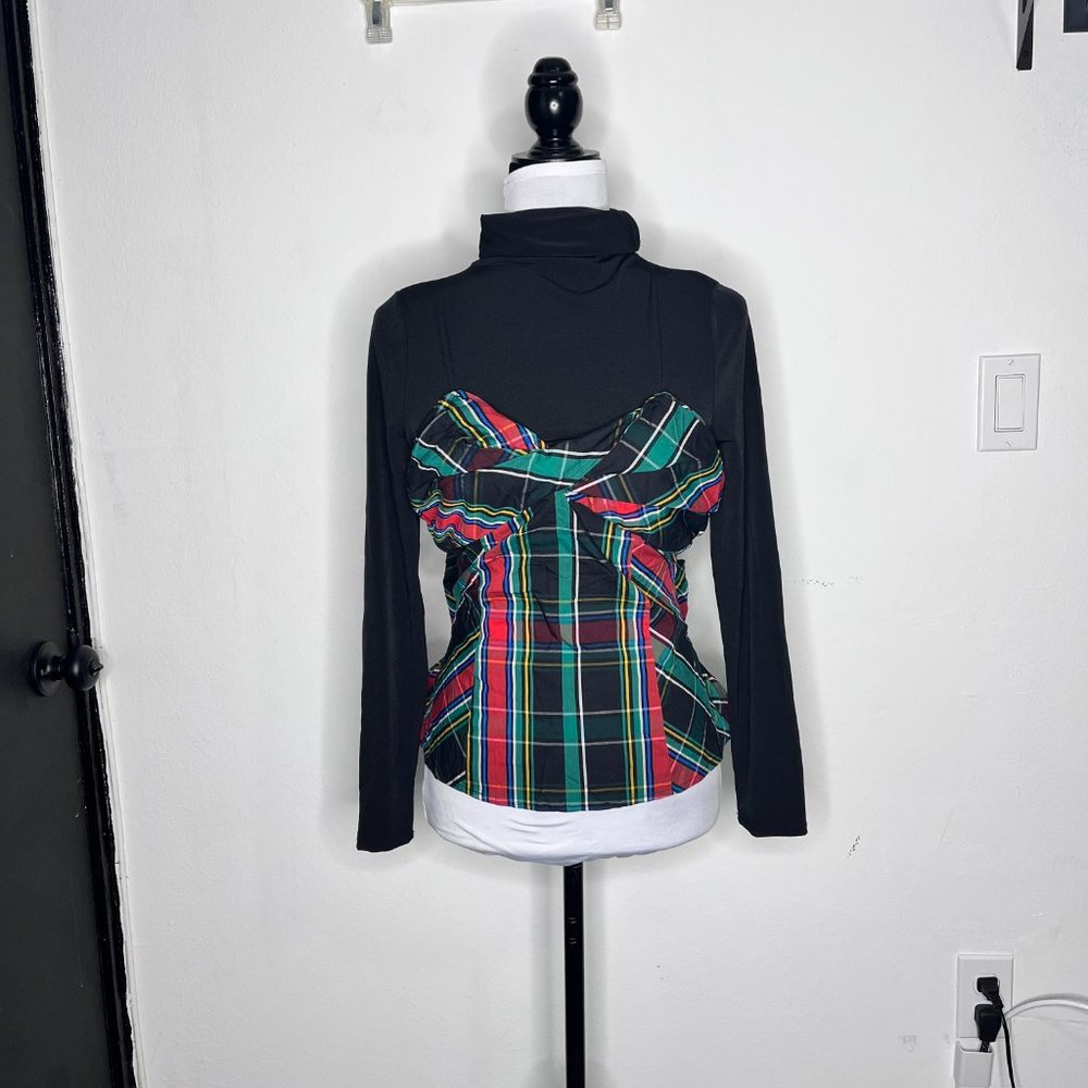 NWT New York & Company Green Red Plaid Bustier Blouse Size S - Picture 2 of 10